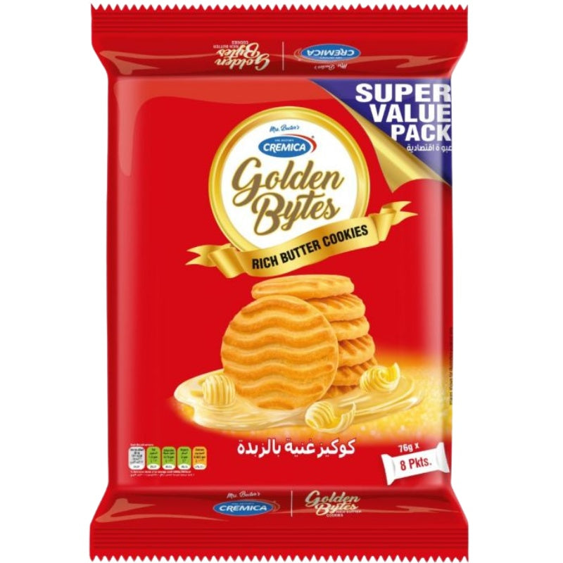 Cremica Golden Bytes Rich Butter Cookies - 76g X 8, Premium snack cookies in bulk pack – Abu Dhabi delivery.