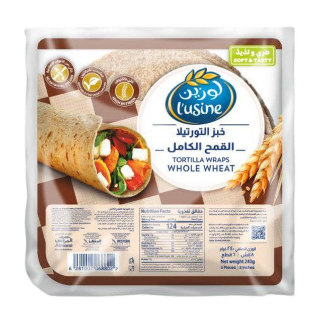 Healthy L'usine Tortilla Wrap, Whole Wheat, Medium, 6 Pieces, Ajman.