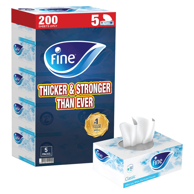 Fine Facial Tissue Classic 2 Ply 130 Sheets 4 Boxes+1 Free - Palmyra Orders