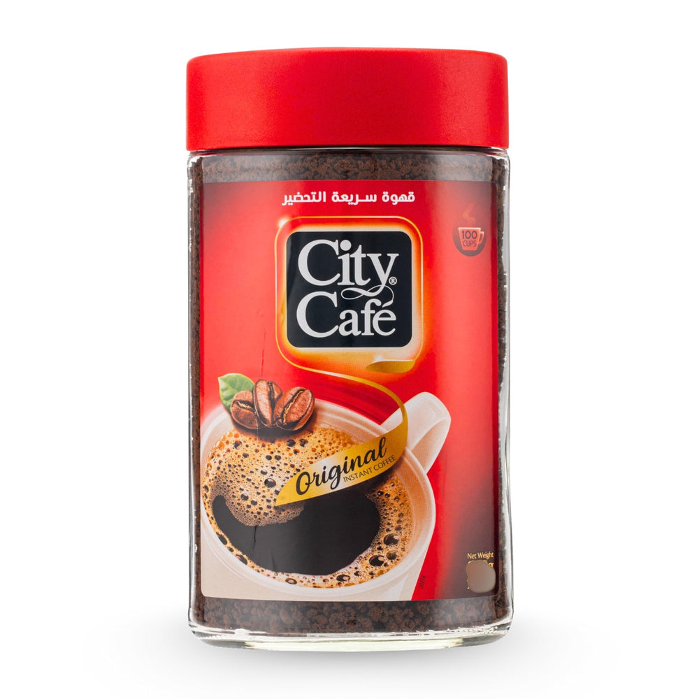 City Cafe Instant Coffee Original-200g, Jar of City Cafe instant coffee with a red lid on a white background