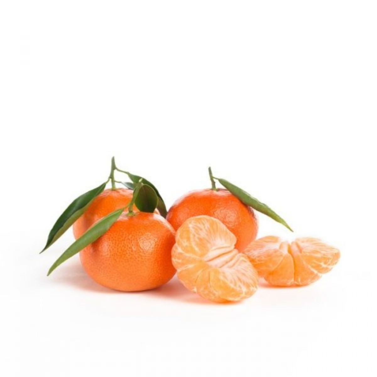 Oranges with leaves on a white background