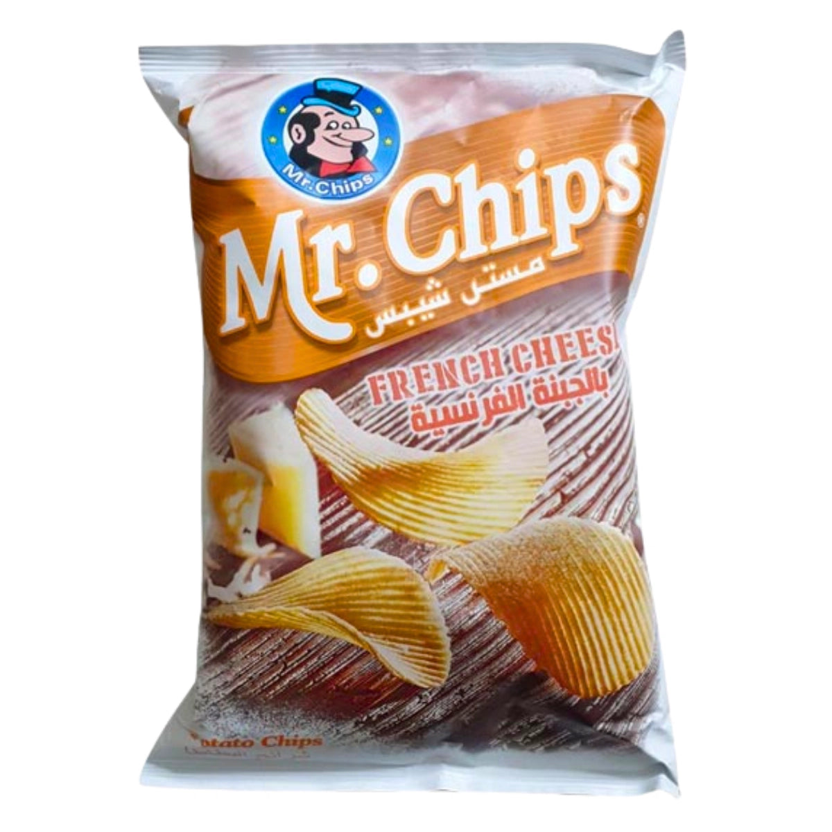 Bag of Mr. Chips French Cheese flavor on a white background