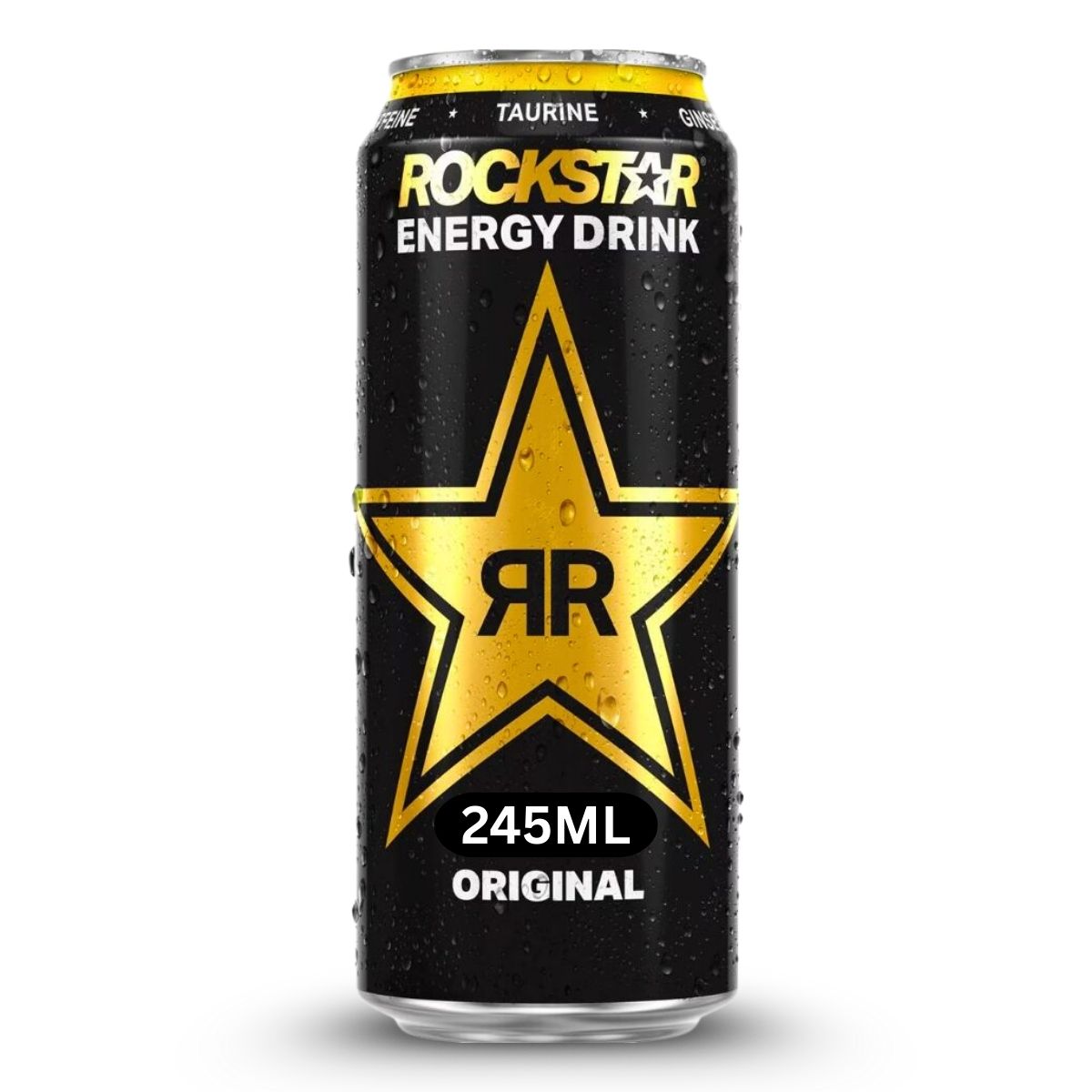 Rockstar Energy Drink can with black background