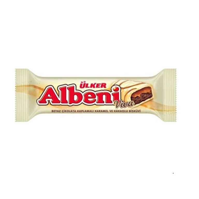 Ulker Albeni  White Chocolate Coated Bar With Caramel And Cocoa Biscuits 31g*24 - Palmyra Orders