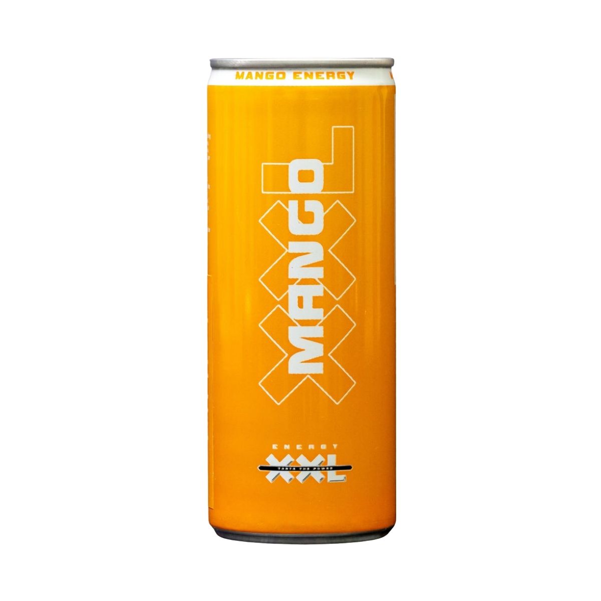XxL Energy Drink Mango Flavoured, 250ml can with 'Mango Energy' branding on a white background