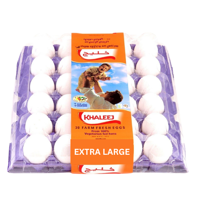 Khaleej White Eggs Extra Large 30pcs pack with farm-fresh eggs rich in protein