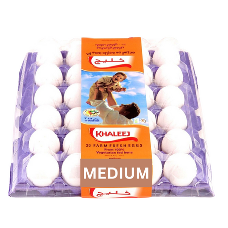 Khaleej White Eggs Medium 30pcs pack for fresh, nutritious meals.