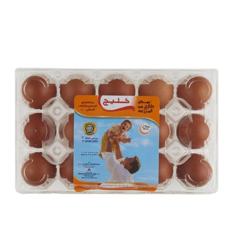 Khaleej Brown Eggs Large (15pcs), showcasing high-quality brown eggs perfect for cooking, baking, and everyday meals.