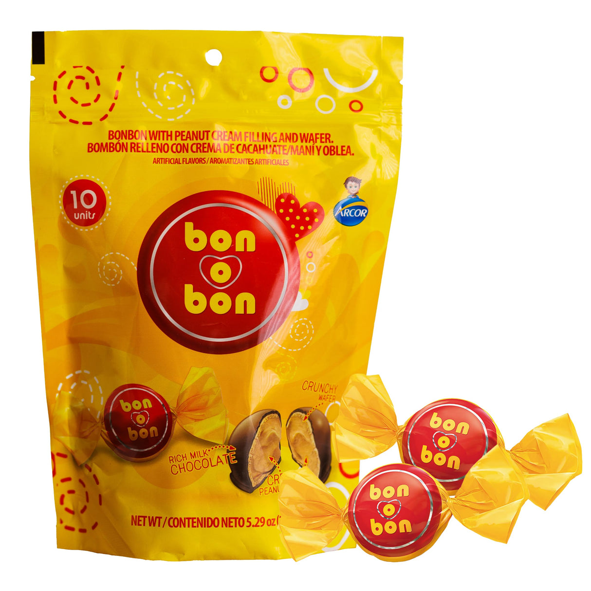 "Bon o Bon Original Bonbons - Peanut Cream Filled, Milk Chocolate Coated, 150g Pack"