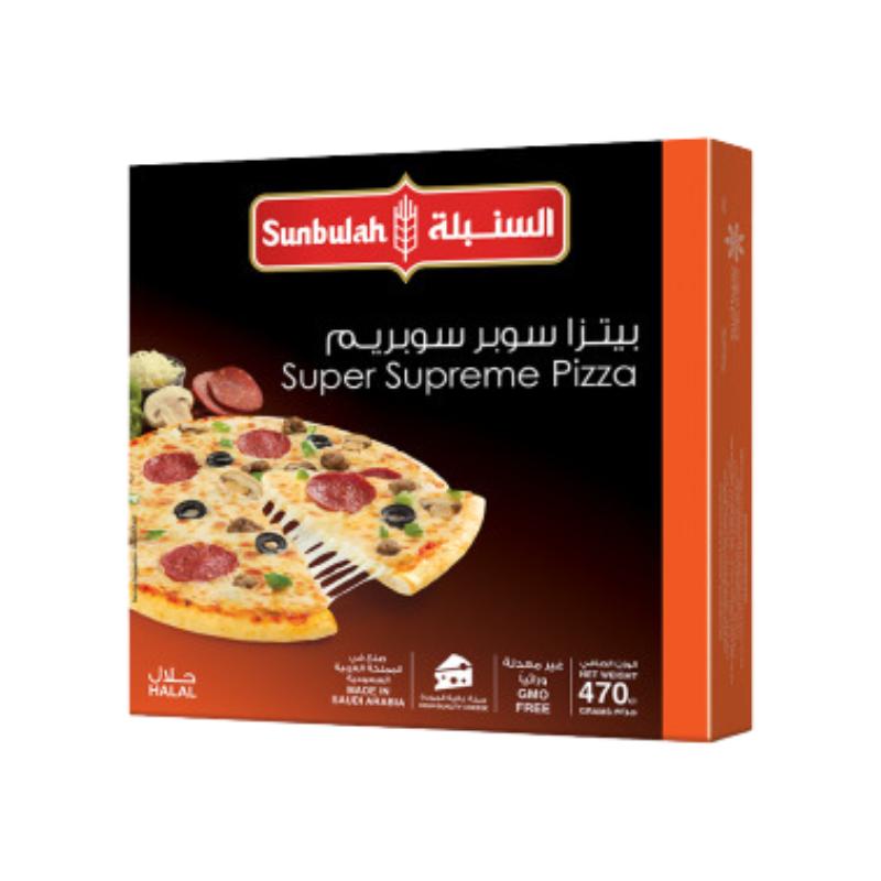 Sunbulah Super Supreme Pizza 470g with meat, vegetables, and cheese