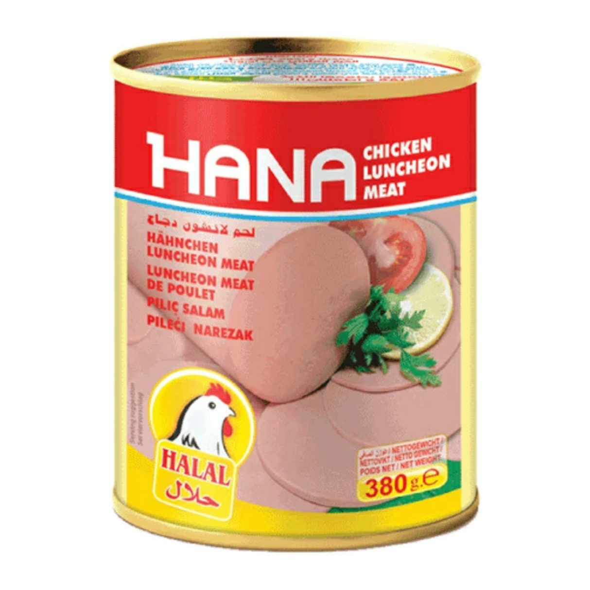 "Hana Chicken Luncheon Meat - Savory and Convenient 380g Can"