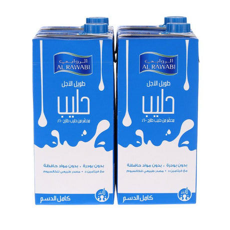 Al Rawabi Full Cream Long Life Milk 1L × 4 Pack – Nutritious full cream milk for daily use in UAE.