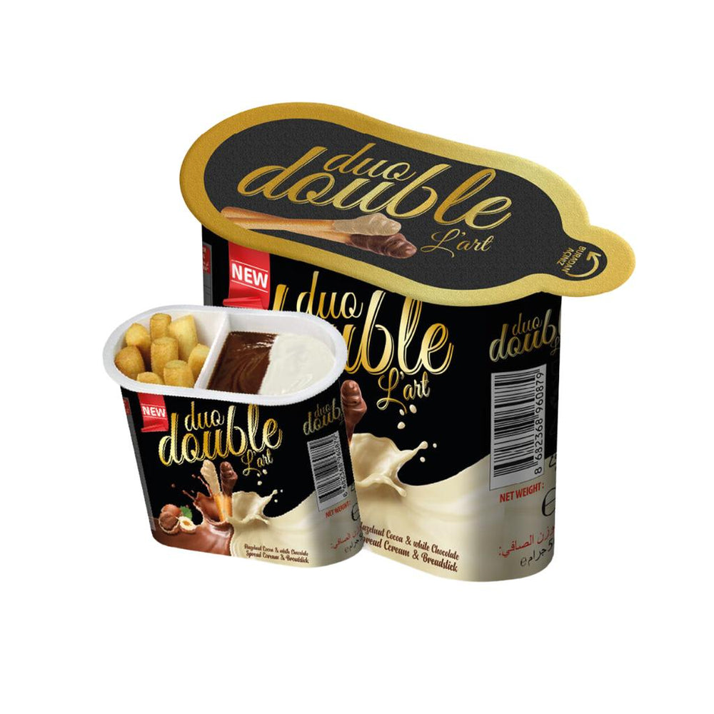 Duo Double L'art Hazelnut Cocoa Cream & White Cream with Grissini 50g,SWEETY AND CRISPY SNACK FOR KIDS,Dubai,UAE