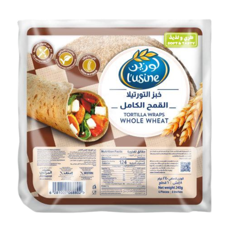 Healthy L'usine Tortilla Wrap, Whole Wheat, Medium, 6 Pieces, Ajman.