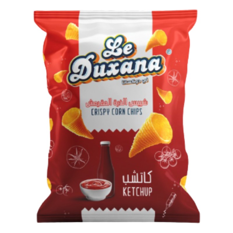 Le Duxana Corn Chips Ketchup Flavor - 150g, Corn snack for BBQs and parties Ajman.