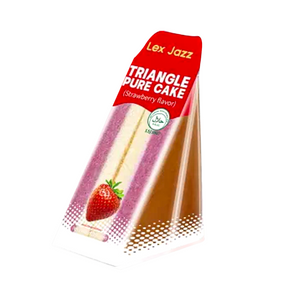 Lex Jazz Triangle Cake, Strawberry Flavor, 100g, in clear packaging with branding  Avialble In UAE.