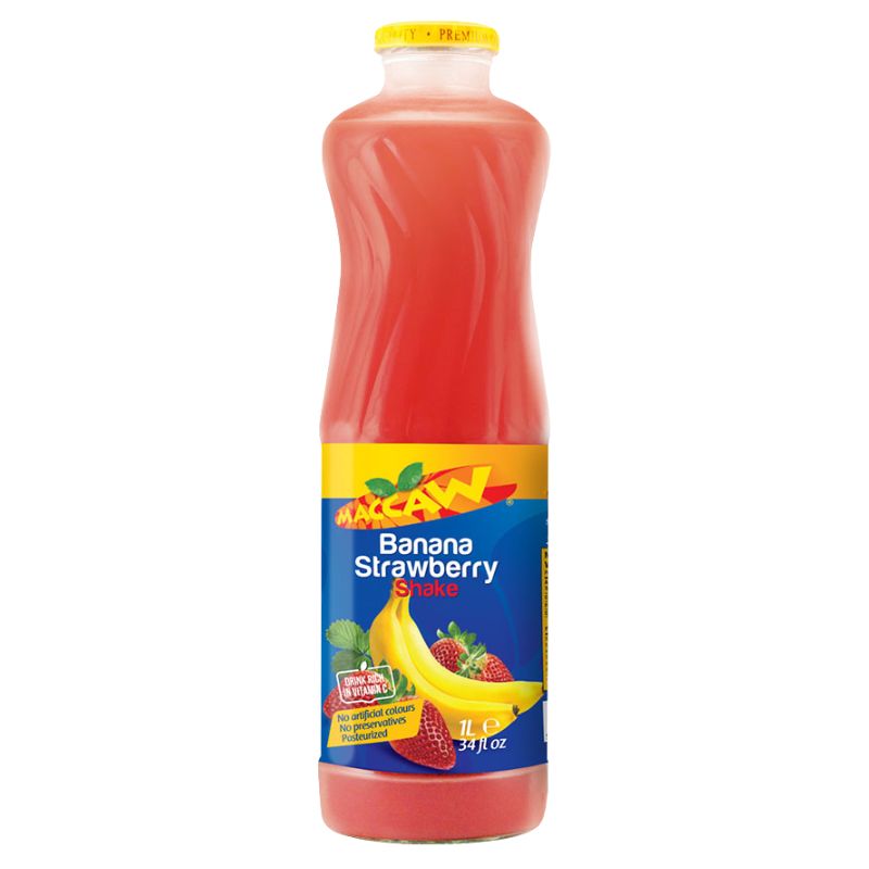  Maccaw Banana And Strawberry Drink, 1L bottle, a delicious and healthy fruit beverage for the UAE market.