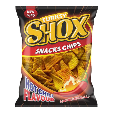 Turksy Shox Snacks Chips Hot Chili, 100g, Spicy chips in Abu Dhabi, Dubai, Ajman, Sharjah, UAE.