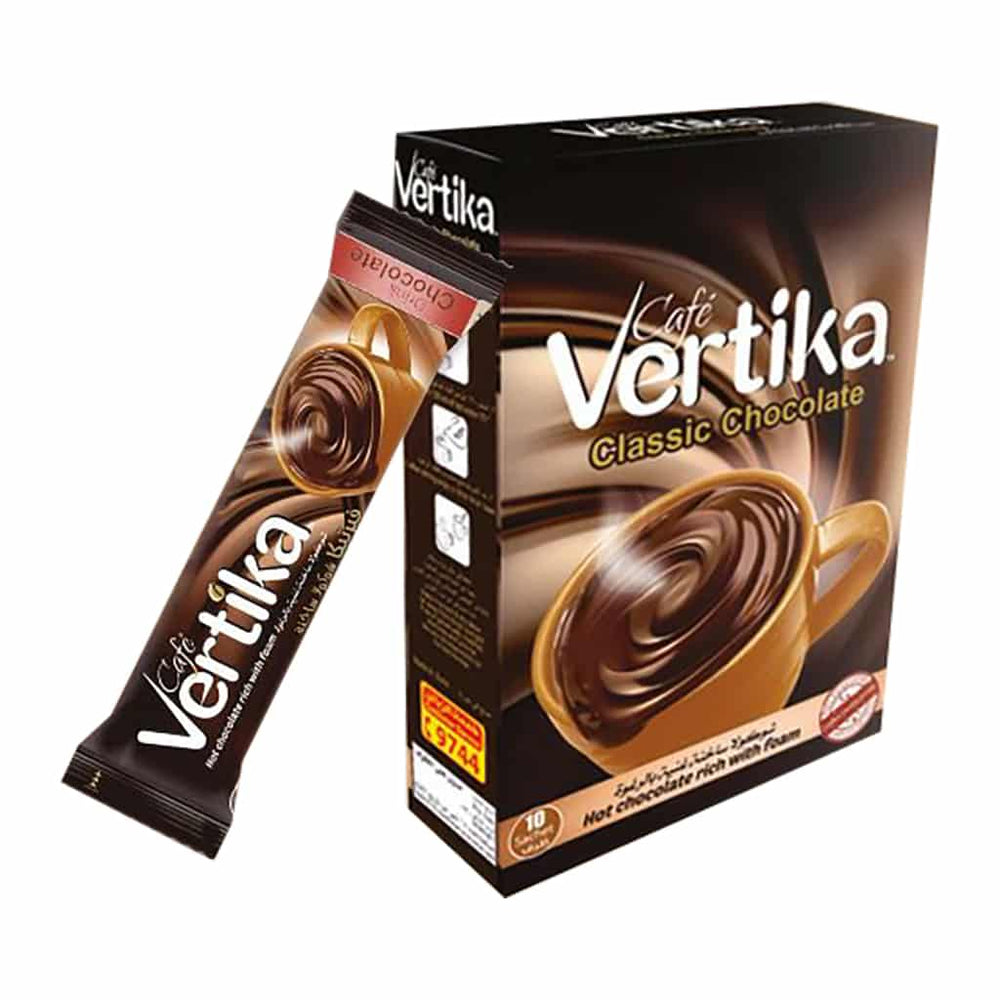 Vertika Instant Hot Chocolate Drink, 10 Sachet Available At Palmyra Orders, Get Fast Delivery Across UAE.
