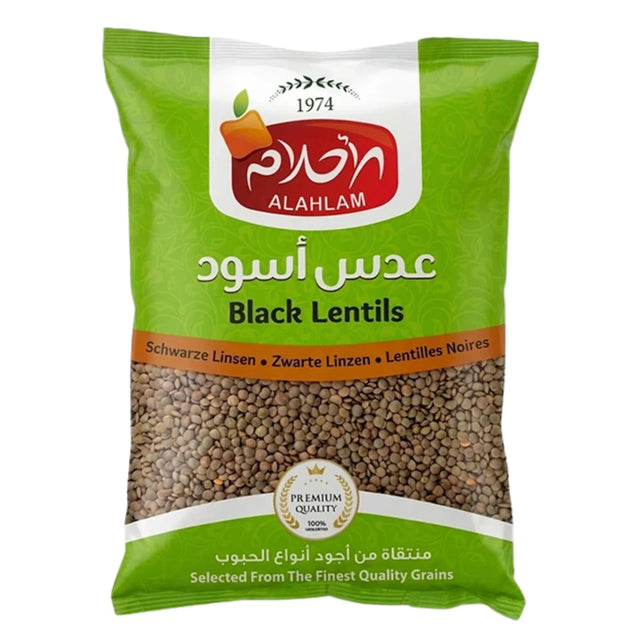 Bag of Al Ahlam black lentils with green packaging