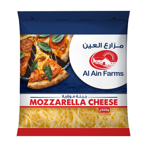Al Ain Farms Mozzarella Cheese-500g – Creamy, stretchy cheese for pizzas & cooking.