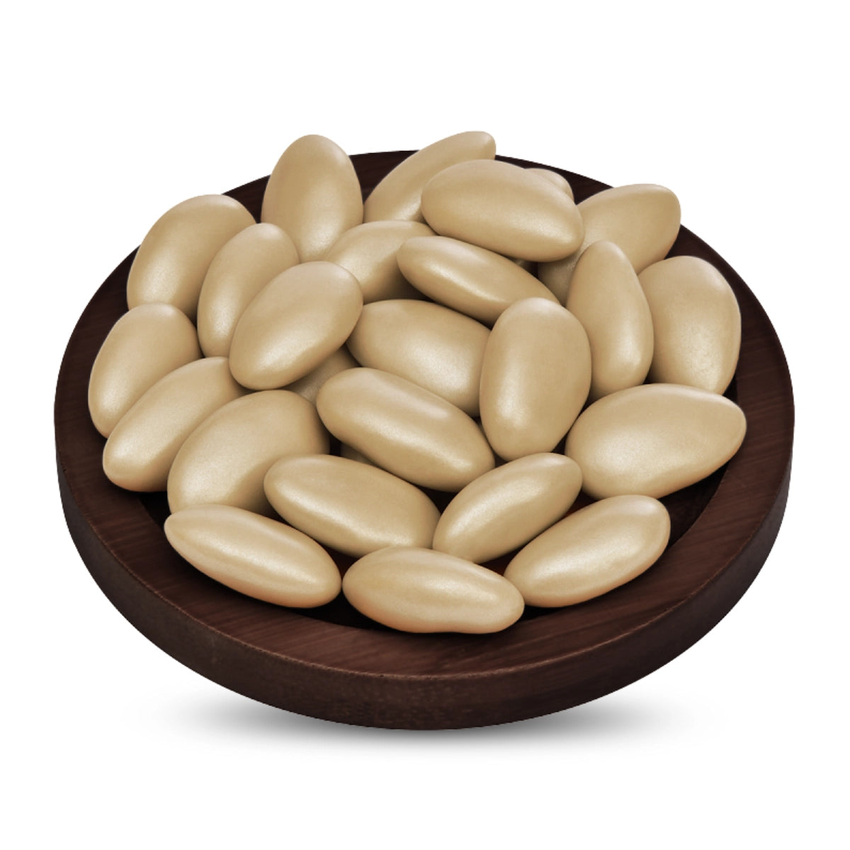 Almond Mlabbas Candy, Beige Metallic-250g, beautifully coated in a beige metallic finish for each natural almond, Palmyra Orders UAE.