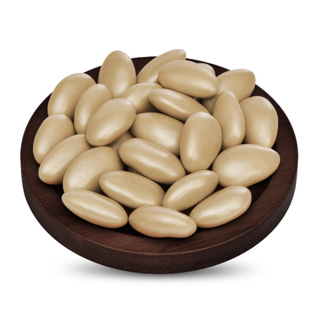 Almond Mlabbas Candy, Beige Metallic-250g, beautifully coated in a beige metallic finish for each natural almond, Palmyra Orders UAE.