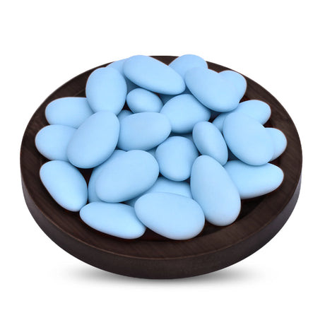 Almond Mlabbas Candy, Blue-250g in a vibrant blue coating offers a delightful treat perfect for celebrating happy moments and special events, At Palmyra Orders UAE.