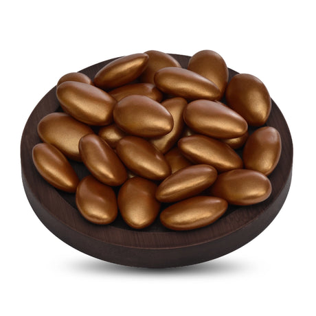 Almond Mlabbas Candy, Bronze Metallic-250g wrapped in a striking bronze metallic cover offers a delightful treat with a rich, nutty flavor, UAE