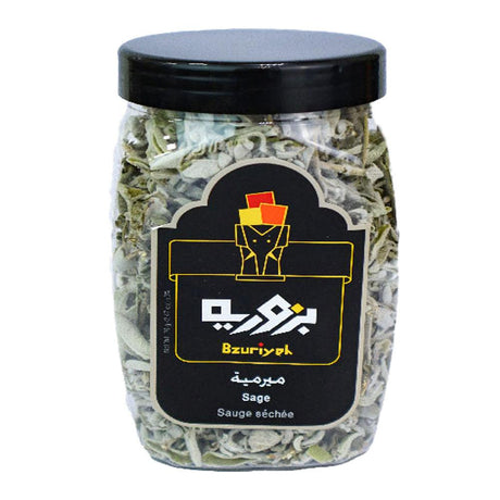 "70g pack of Bzuriyeh Sage Leaves, featuring dried sage leaves with a vibrant green color, perfect for cooking, herbal teas, and wellness purposes."