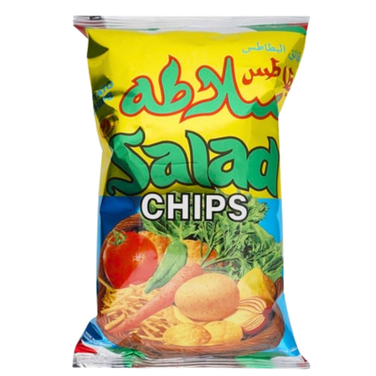 Bag of SChips Oman Salad, 75g with colorful packaging on a white background