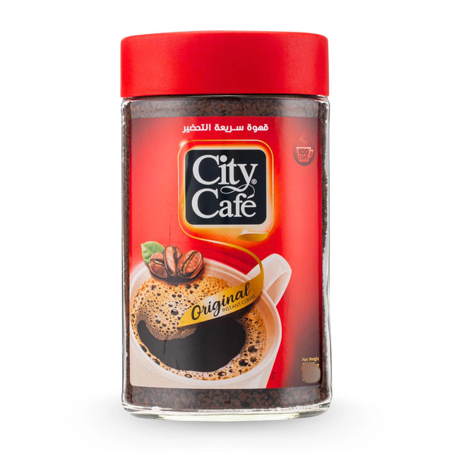 City Cafe Instant Coffee Original-100g jar with red lid on a white background