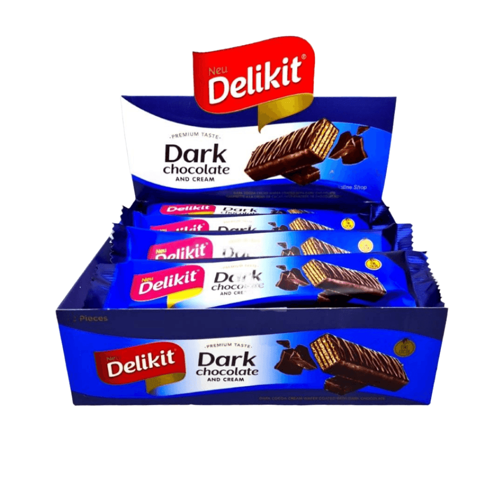 Delikit Dark Chocolate And Cream Wafer 12 Pieces made with premium dark chocolate and luscious cream.
