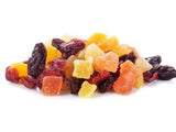 "dried mix fruits – a colorful assortment of dried apricots, raisins, pineapple, and mango, showcasing vibrant colors and natural textures, perfect for healthy snacking or adding to recipes."