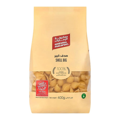 Packaged Emirates Macaroni Shell Big 400g on a white background