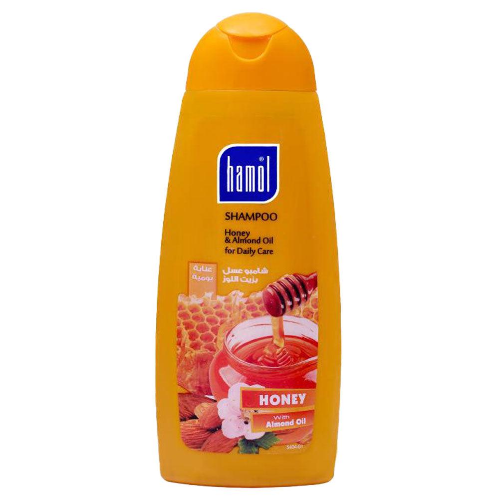 "Image of Hamol Shampoo with Honey & Almond Oil 400ml bottle, featuring a nourishing formula designed to hydrate, repair, and revitalize dry hair for a silky and shiny finish."