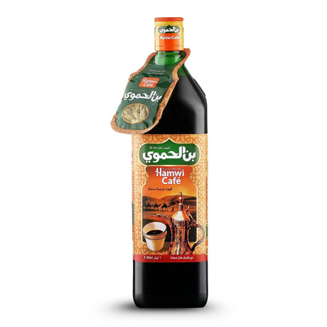 Hamwi Cafe Arabic Coffee Liquid 1L, Bottle of Hamwi Cafe on a white background