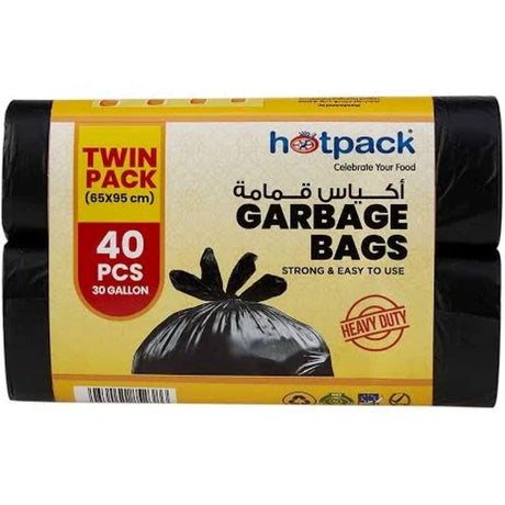 Hotpack Garbage Bag Roll Economy (65x95cm), 30-gallon capacity, 2 rolls with 40 durable and tear-resistant bags each.