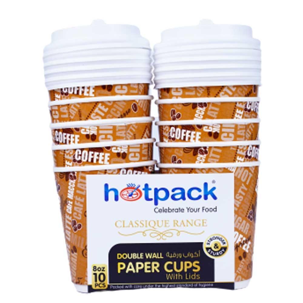 Hotpack Paper Double Wall Cup With Lids 8 Oz 10 Piece - Shop Your Daily Fresh Products - Free Delivery 