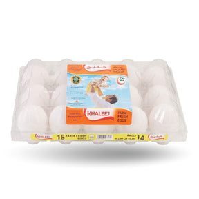 Pack of Khaleej White Eggs Medium Size, 15pcs, Fresh And Organic Product in UAE.
