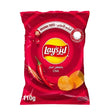 Red bag of Lay's Chili flavored chips on a white background