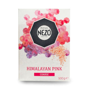 Nezo Himalayan Pink Salt Coarse, 500g  – Natural Mineral Salt for Cooking Dubai UAE,  packaging with colorful design on a white background