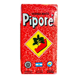 Red package of Pipore yerba mate with brand logo and text on a white background