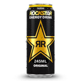 Rockstar Energy Drink can with black background