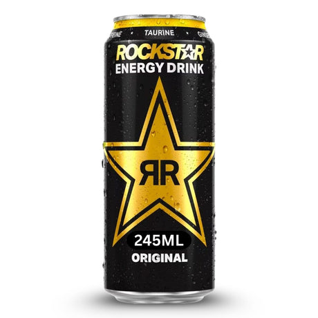 Rockstar Energy Drink can with black background