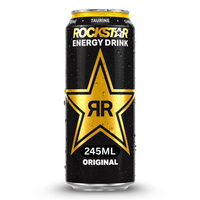 Rockstar Energy Drink can with black background