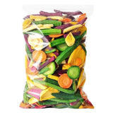 "freeze dried veggie mix– a colorful blend of preserved veggies, including carrots, peas, corn, and bell peppers, ready to use in cooking or as a healthy snack."