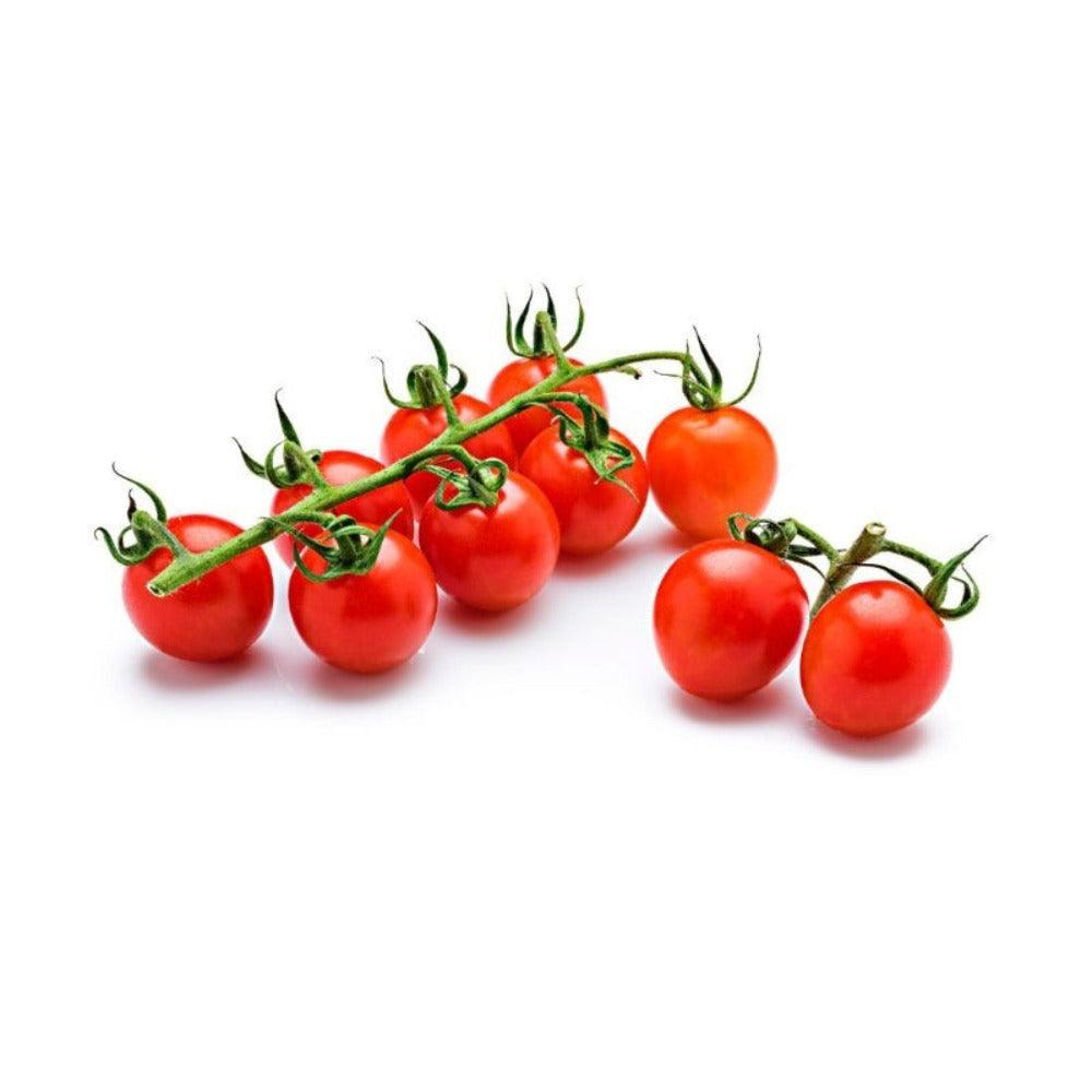 "Fresh cherry tomatoes on the vine"
