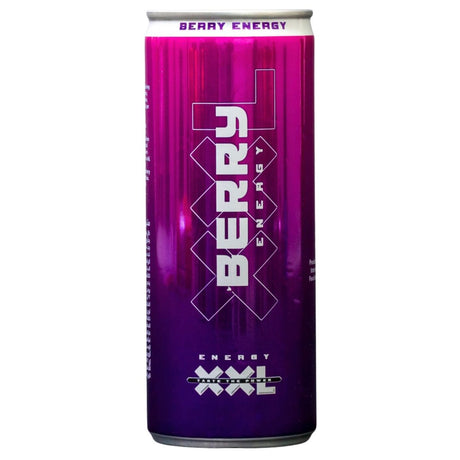Purple XxL Energy Drink Berry Flavoured, 250ml can with branding on a white background