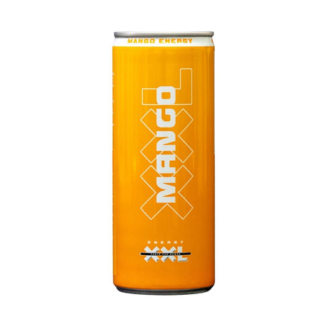 XxL Energy Drink Mango Flavoured, 250ml can with 'Mango Energy' branding on a white background